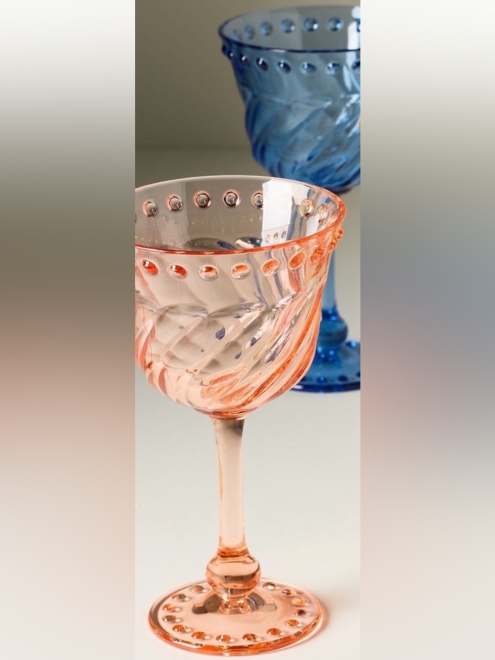 BNIB Anthropologie Esther Acrylic Wine Glasses, TWO Peach & TWO Blue